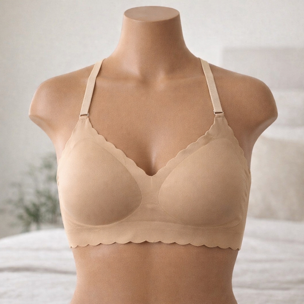Seamless Nude Wireless Bralette Size L Padded Adjustable‎ Straps